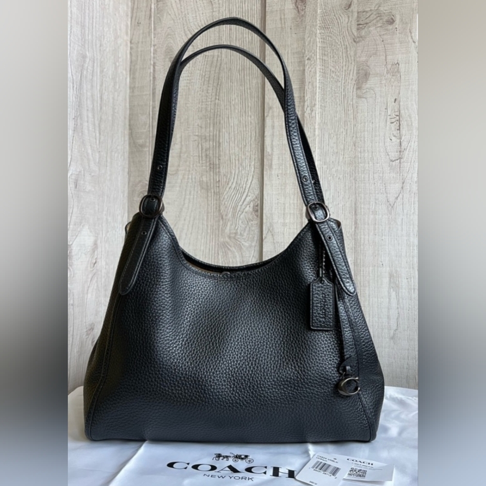 Coach Lori Shoulder Black Pebbled Leather Hobo Bag Purse C4824 Like New
